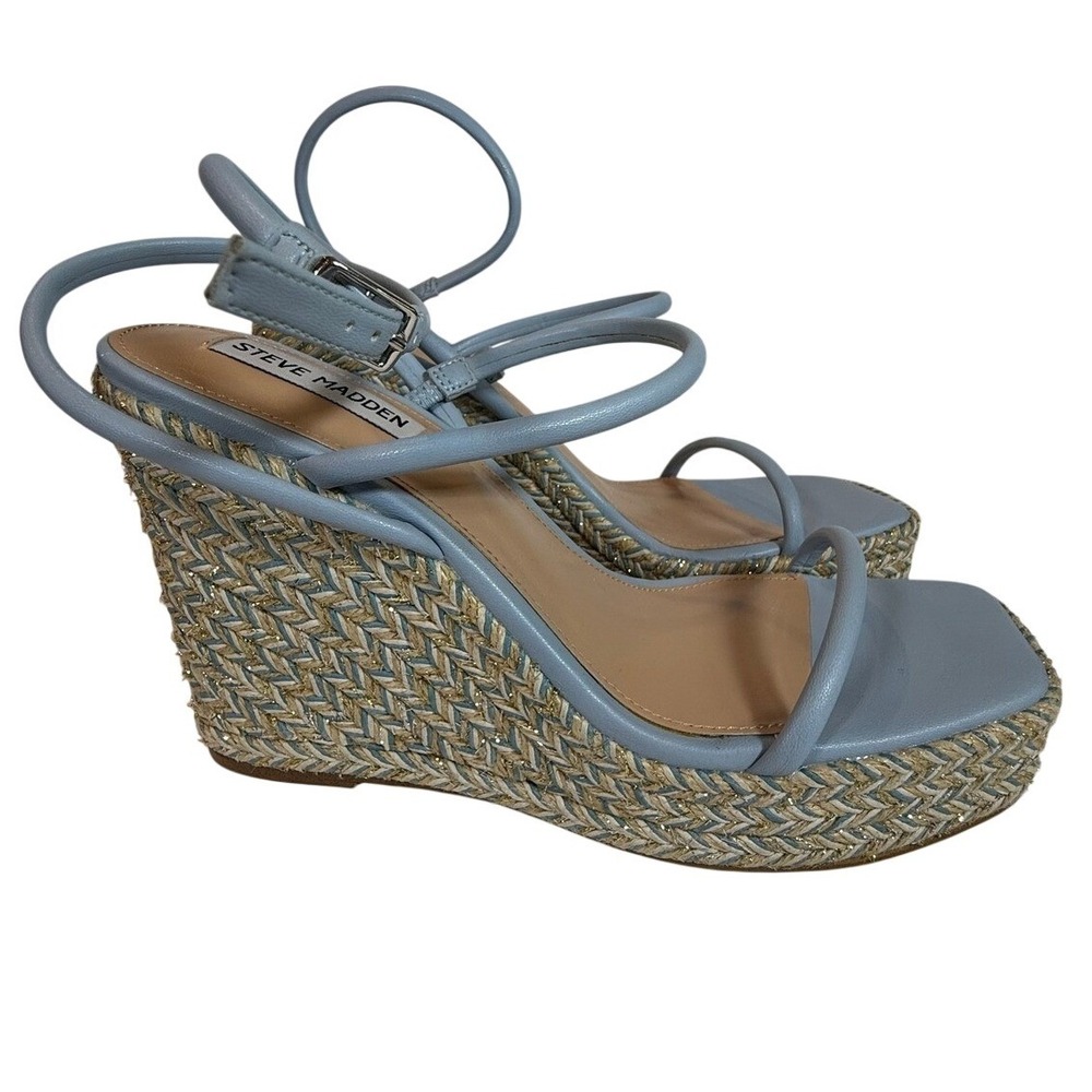Steve Madden Blue Wedge Sandals Platform Square Toe UNIFY 9.5M
